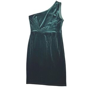 Lulus Emerald Green Velvet One Shoulder Mini Dress D1582 Green Medium